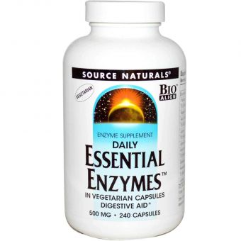 Ферменты для пищеварения, Essential Enzymes, Source Naturals, вегетарианские, 500 мг, 240 капсул