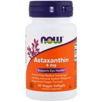 Астаксантин, Astaxanthin, Now Foods, 4 мг, 60 вегетаріанських гелевих капсул