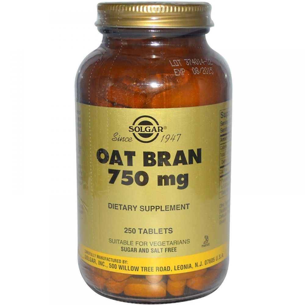 Овсяные волокна, Oat Bran, Solgar, 750 мг, 250 таблеток