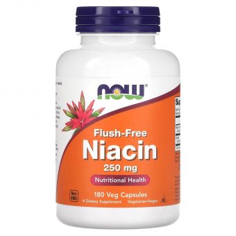 Ніацин (Вітамін В3), Flush-Free Niacin, Now Foods, без почервоніння, 250 мг, 180 вегетаріанських капсул