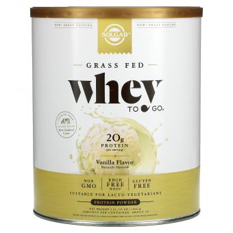 Сывороточный протеин, Grass Fed Whey To Go, Solgar, порошок, вкус ванили, 936 г 