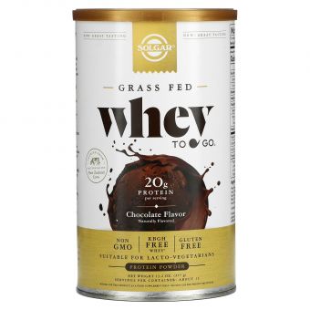 Сироватковий протеїн, Grass Fed Whey To Go Solgar, порошок, смак шоколаду, 377 г