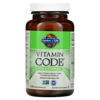 Сырые Витамины, RAW B-комплекс, RAW B-Complex, Garden of Life, Vitamin Code, 120 веганских капсул