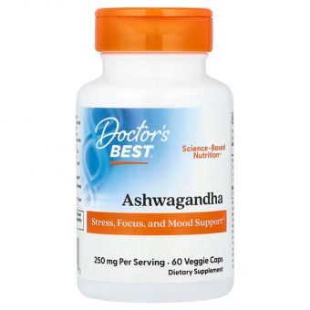 Ашваганда, Ashwagandha, Doctor's Best, 250 мг, 60 веганских капсул (125 мг в капсуле)