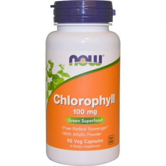 Хлорофилл, Chlorophyll, Now Foods, 100 мг, 90 вегетарианских капсул