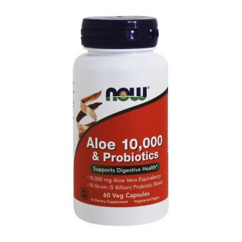 Алое вера 10000 і пробіотики, Aloe & Probiotics, Now Foods, 60 вегетатаріанських капсул