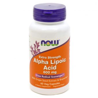 Альфа-липоевая кислота, Alpha Lipoic Acid, Now Foods, повышенная прочность, 600 мг, 60 вегетарианских капсул