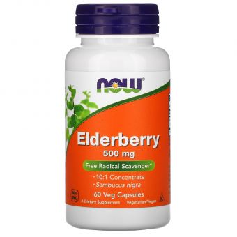 Бузина, Elderberry, Now Foods, 500 мг, 60 вегетарианских капсул