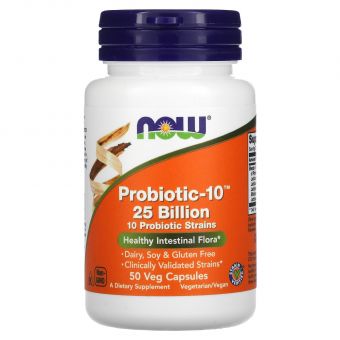 Пробиотики-10, Probiotic-10, Now Foods, 25 млрд, 50 растительных капсул