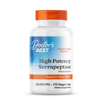 Серрапептаза, Serrapeptase, Doctor's Best, 120.000 SPUs, высокой эффективности, 270 веганских капсул