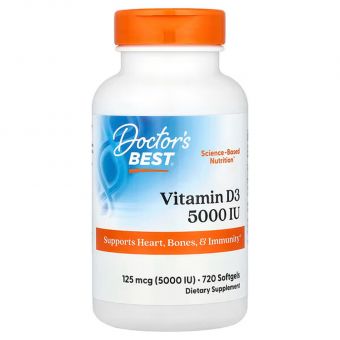 Витамин D3 (холекальциферол), Vitamin D3, Doctor's Best, 125 мкг (5000 МЕ), 720 мягких капсул