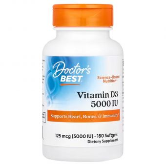 Витамин Д3, Vitamin D3, Doctor's Best, 125 мкг (5000 МЕ), 180 капсул