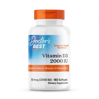 Витамин Д3, Vitamin D3, Doctor's Best, 50 мкг (2000 МЕ), 180 гелевых капсул