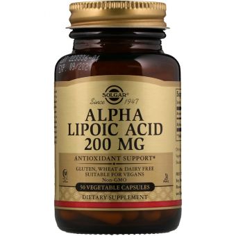 Альфа-липоевая кислота, Alpha Lipoic Acid, Solgar, 200 мг, 50 вегетарианских капсул