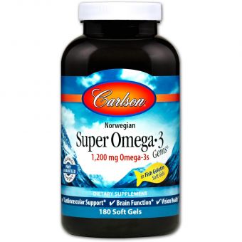 Рыбий жир (Омега 3), Super Omega-3, Carlson, норвежский, 180 капсул