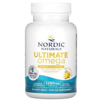 Омега-3, Ultimate Omega, Nordic Naturals, вкус лимона, 640 мг, 60 гелевых капсул