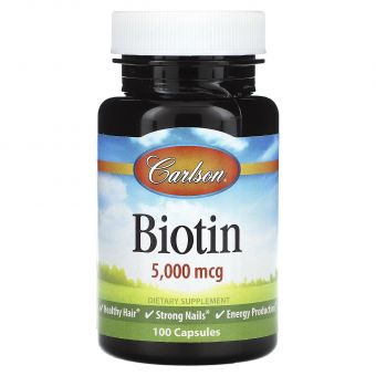 Биотин, Biotin, Carlson, 5000 мкг, 100 капсул