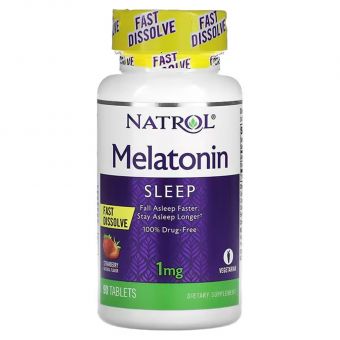 Мелатонин быстрого высвобождения (вкус клубники), Melatonin, Natrol, 1 мг, 90 таблеток