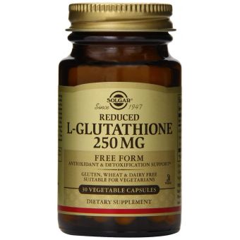 Глутатион, L-Glutathione, Solgar, пониженный, 250 мг, 30 капсул