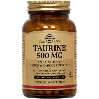 Таурин, Taurine, Solgar, 500 мг, 100 капсул