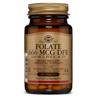 Фолат (фолієва кислота), Folate as Folic acid, Solgar, 666 мкг DFE (400 мкг), 100 таблеток