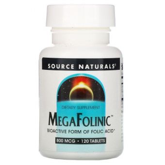 Фолиновая кислота, MegaFolinic, Source Naturals, 800 мкг, 120 таблеток