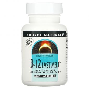 Витамин В12, B-12 Fast Melt, Source Naturals, 5 мг, 60 таблеток