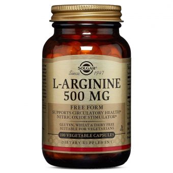 Аргинин, L-Arginine, Solgar, свободная форма, 500 мг, 100 вегетарианских капсул