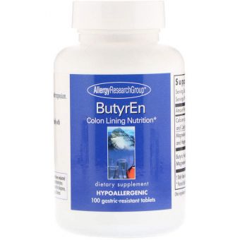 Масляная  кислота (бутират кальция и магния), ButyrEn, Allergy Research Group, 100 желудочно-резистентных таблеток