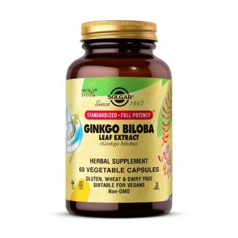 Гінкго Білоба, Ginkgo Biloba, Solgar, екстракт листя, 60 вегетаріанських капсул