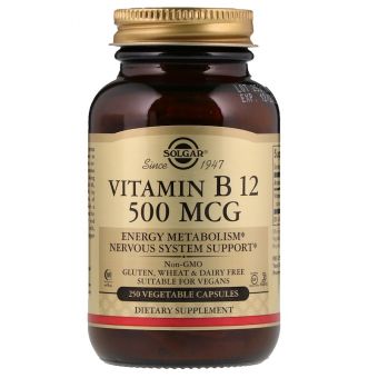 Вітамін В12, Vitamin B12, Solgar, 500 мкг, 250 вегетаріанських капсул