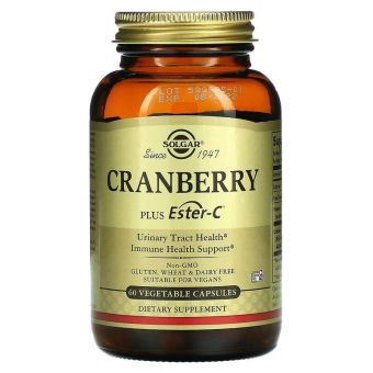 Клюква плюс эстер-С, Cranberry Plus Ester-C, Solgar, 60 вегетарианских капсул