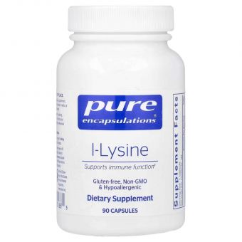 L-лизин, l-Lysine, Pure Encapsulations, поддержка иммунитета и здоровья десен, 90 капсул