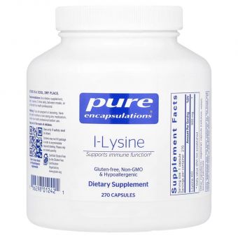 L-лизин, l-Lysine, Pure Encapsulations, поддержка иммунитета и здоровья десен, 270 капсул