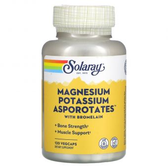 Магний и калий аспартат, Magnesium and Potassium, Solaray, 120 капсул