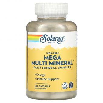 Мультиминеральный комплекс без железа, Mega Multi Mineral, Solaray, 200 капсул