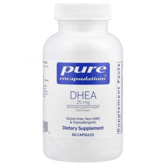 ДГЭА, DHEA, Pure Encapsulations, поддержка иммунитета, сжигания жира, гормонального баланса и эмоционального благополучия, 25 мг, 60 капсул