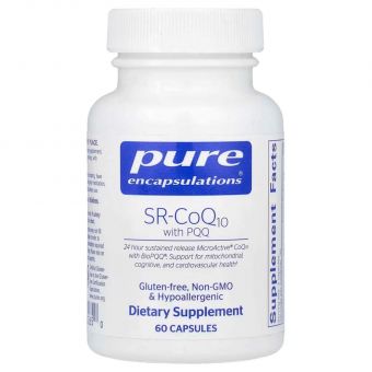 SR-Коэнзим Q10 c пирролохинолинхиноном, SR-CoQ10 with PQQ, Pure Encapsulations, для поддержки антиоксидантов, когнитивного, митохондриального и сердечно-сосудистого здоровья, 60 капсул