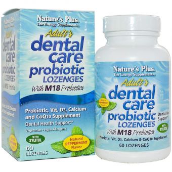 Гигиена полости рта с пробиотиком, Dental Care, Nature's Plus, для взрослых, мятный вкус, 60 леденцов