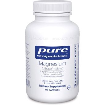 Магній цитрат/малат, Magnesium (citrate/malate), Pure Encapsulations, для підтримки засвоєння поживних речовин, кісток та здоров'я серця, 90 капсул