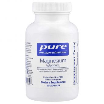 Магний глицинат, Magnesium (glycinate), Pure Encapsulations, для снятия стресса, сна, здоровья сердца, нервов, мышц и метаболизма, 120 мг, 90 капсул