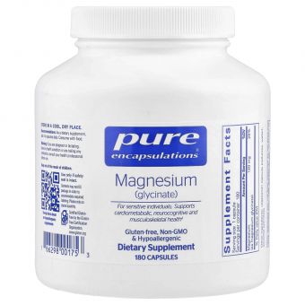 Магний глицинат, Magnesium (glycinate), Pure Encapsulations, для снятия стресса, сна, здоровья сердца, нервов, мышц и метаболизма, 180 капсул