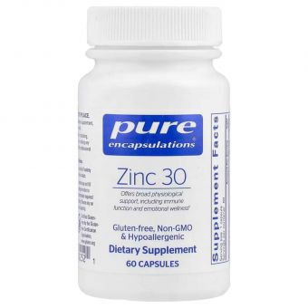 Цинк піколінат, Zinc, Pure Encapsulations, для підтримки імунної системи, росту та розвитку, загоєння ран, здоров'я простати та репродуктивного здоров'я, 30 мг, 60 капсул