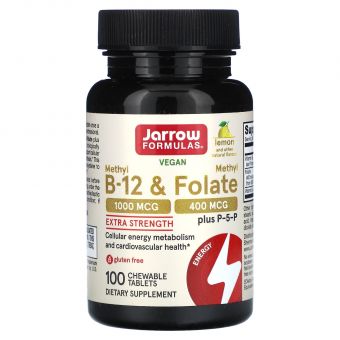 Метилфолат і метил B-12, Methyl B-12 & Methyl Folate, Jarrow Formulas 1000 мкг / 400 мкг, 100 жувальних таблеток