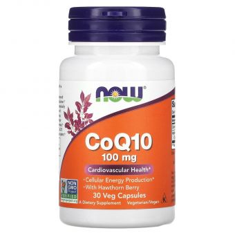 Коэнзим Q10, Coenzyme Q10, Now Foods, с ягодами боярышника, 100 мг, 30 вегетарианских капсул