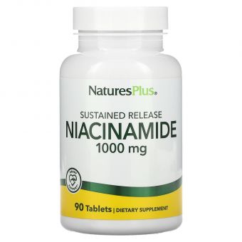 Ниацинамид, Niacinamide, Nature's Plus, 1000 мг, 90 капсул