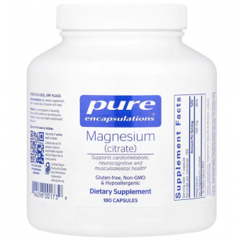 Магний цитрат, Magnesium (citrate), Pure Encapsulations, для сна, здоровья сердца, мышц и обмена веществ, 150 мг, 180 капсул