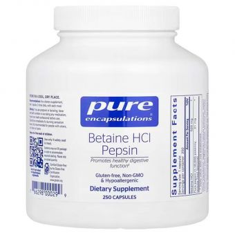 Бетаїну гідрохлорид + пепсин, Betaine HCL / Pepsin, Pure Encapsulations, для травного тракту, 250 капсул