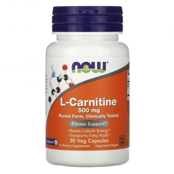 L-карнітин, L-Carnitine, Now Foods, 500 мг, 30 вегетаріанських капсул