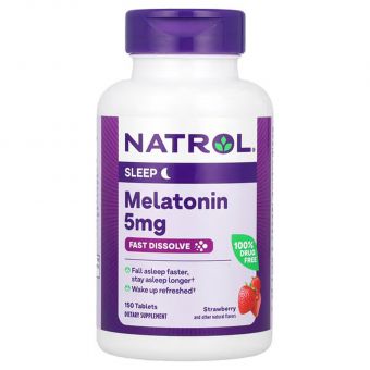 Мелатонин быстрого высвобождения, вкус клубники, Melatonin Fast Dissolve, Natrol, 5 мг, 150 таблеток